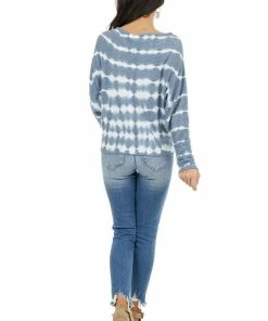 She + Sky Slate Blue Tie Dye Waffle Knit Top With Dolman Sleeves Tops 31 She + Sky Slate Blue Tie Dye Waffle Knit Top With Dolman Sleeves Tops