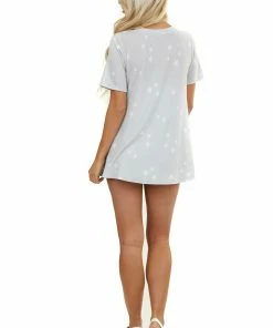 Gilli Dove Grey Star Print Short Sleeve Round Neck Knit Top Tops