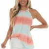 BiBi Mint And Coral Tie Dye Halter Knit Tank Top