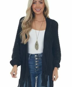 Fantastic Fawn Tops Black Long Sleeve Open Front Cardigan