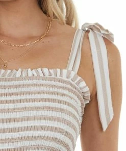 She + Sky Copper And Off White Striped Woven Maxi Dress