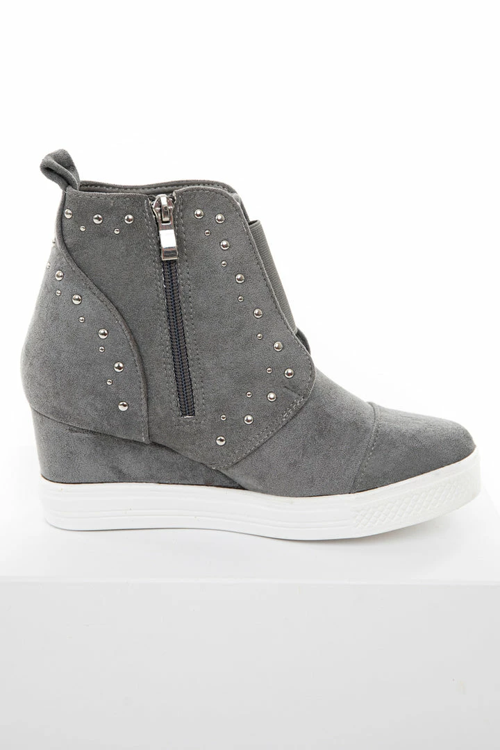 Let's See Style Shoes Ash Grey Faux Suede Wedge Sneakers With Silver Stud Details 15 Let's See Style Shoes Ash Grey Faux Suede Wedge Sneakers With Silver Stud Details