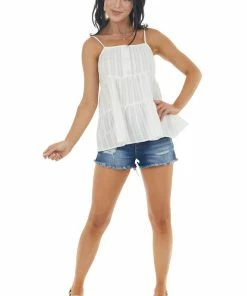 Andree Off White Textured Tiered Woven Cami With Button Details