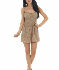 Lush Clothing Dresses Beige Leopard Print Sleeveless Romper With Smocked Waist 33 Lush Clothing Dresses Beige Leopard Print Sleeveless Romper With Smocked Waist