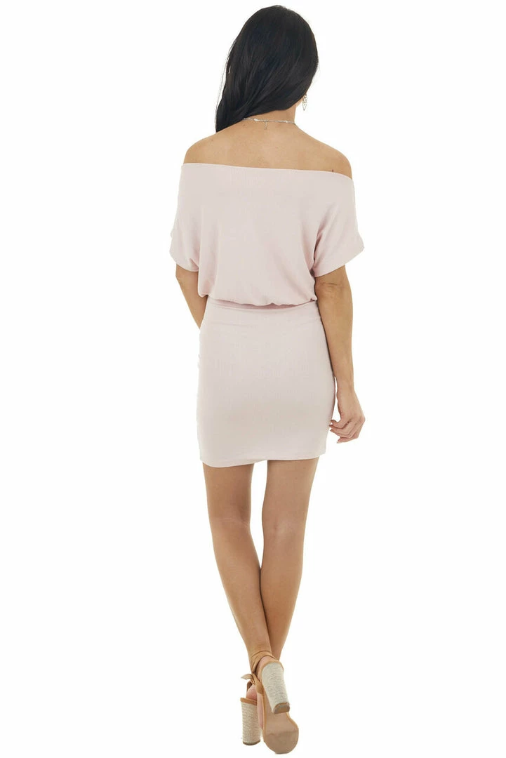 Main Strip Dresses Blush Pink Short Dolman Sleeve Boat Neck Ribbed Short Dress 18 Main Strip Dresses Blush Pink Short Dolman Sleeve Boat Neck Ribbed Short Dress