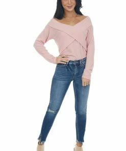 BiBi Bubblegum Criss Cross Brushed Waffle Knit Top 36 BiBi Bubblegum Criss Cross Brushed Waffle Knit Top