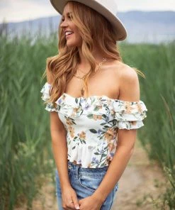 Illa Illa Tops Ivory Floral Print Off The Shoulder Crop Top 19 Illa Illa Tops Ivory Floral Print Off The Shoulder Crop Top