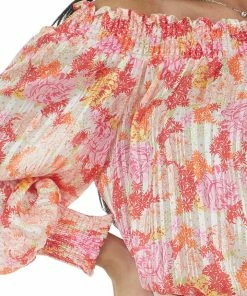 Umgee Tops Baby Pink Sheer Floral Off The Shoulder Top