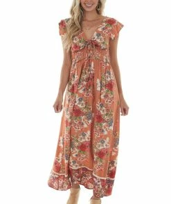 Nostalgia Ginger Floral Print Smocked Waist Maxi Dress