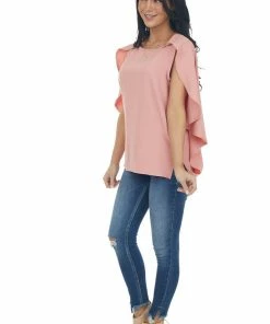 BiBi Tops Dusty Blush Blouse With Back Overlay Detail