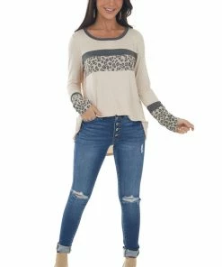 P.S. Kate Tea Rose Colorblock Long Sleeve Knit Top