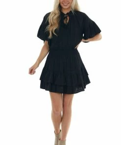 Entro Black Linen Ruffle Dress With Notch Neckline 16 Entro Black Linen Ruffle Dress With Notch Neckline