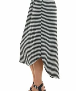 Vanilla Bay Heather Grey Striped High Low Midi Knit Skirt