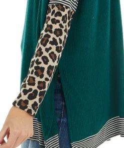 First Love Forest Multiprint Ribbed Long Sleeve Top With Cowl Neck