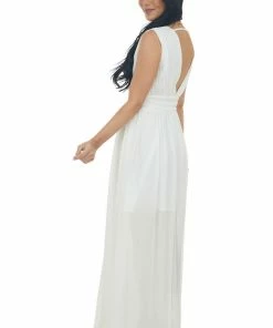 Main Strip Dresses Ivory Plunging V Neck Woven Maxi Dress