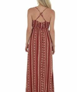 ANGIE Light Rosewood Printed Sleeveless Maxi Dress Dresses