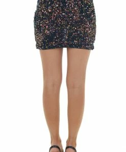 Do + Be Black Multicolor Sequin Bodycon Fit Mini Skirt