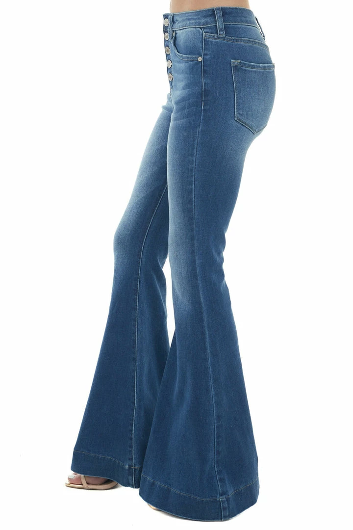 KanCan Mid Wash High Rise Button Up Fly Flare Jeans Bottoms 11 KanCan Mid Wash High Rise Button Up Fly Flare Jeans Bottoms