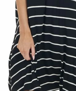 BOMBOM Dresses Black And Off White Striped Sleeveless Short Swing Dress