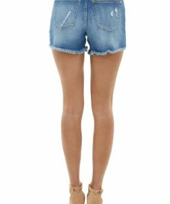 Judy Blue Bottoms Dark Wash Distressed High Rise Shorts With Leopard Patches