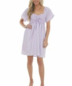 143 Story Lavender Smocked And Ruched Textured Dress Dresses
