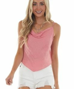 Blue Buttercup Punch Leopard Draped Neck Handkerchief Cami Tops