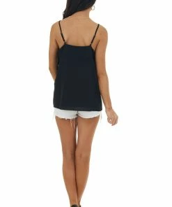 GiGiO Tops Black Sleeveless Tank Top With Scalloped Neckline