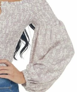 Illa Illa Lilac And Ivory Printed Smocked Off The Shoulder Blouse Tops 31 Illa Illa Lilac And Ivory Printed Smocked Off The Shoulder Blouse Tops
