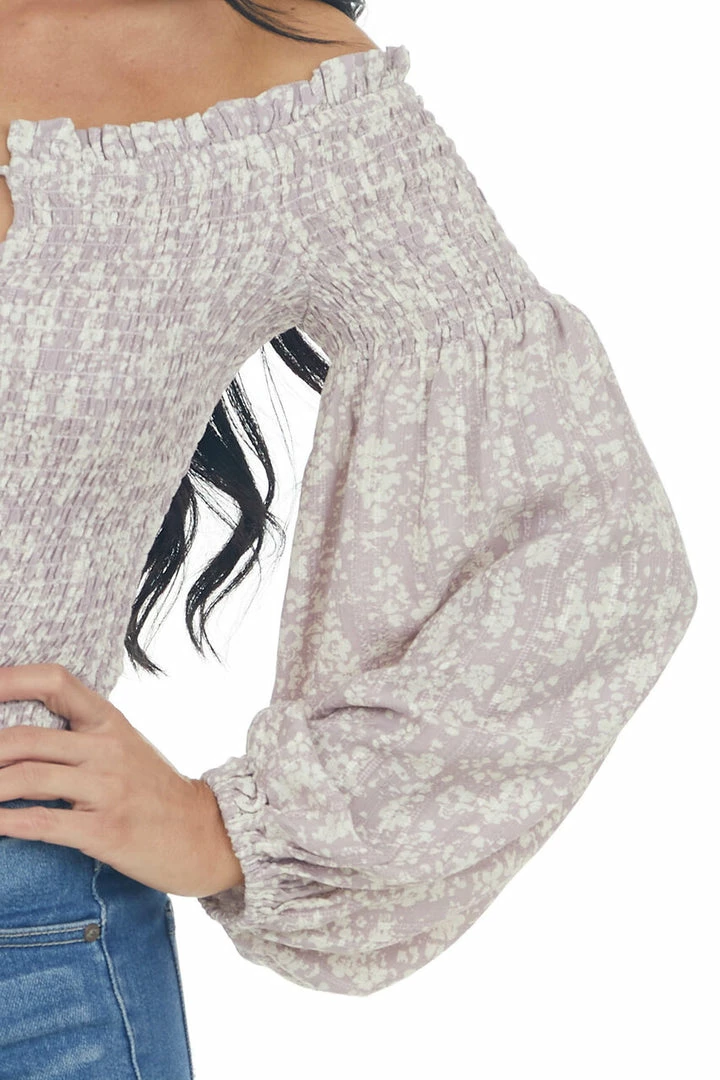 Illa Illa Lilac And Ivory Printed Smocked Off The Shoulder Blouse Tops 16 Illa Illa Lilac And Ivory Printed Smocked Off The Shoulder Blouse Tops