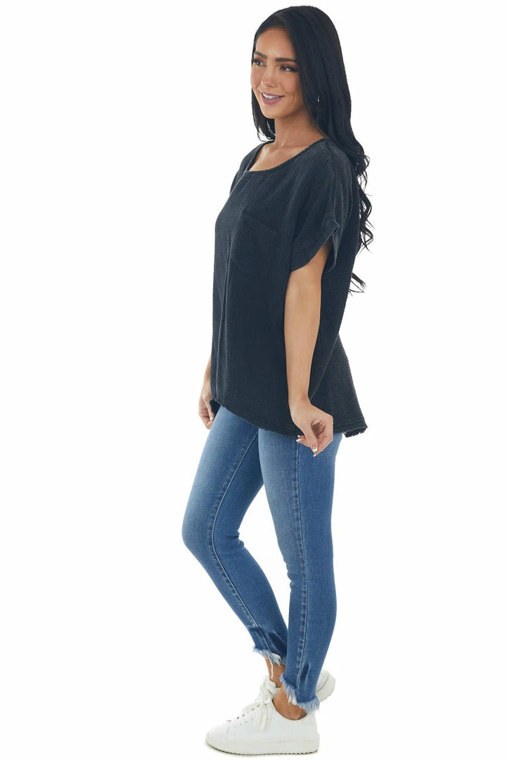 Umgee Tops Charcoal Mineral Washed Top With Chest Pocket 9 Umgee Tops Charcoal Mineral Washed Top With Chest Pocket