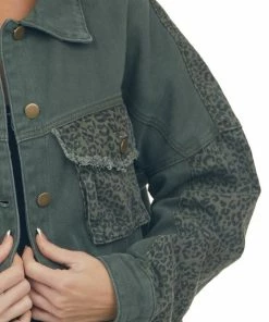 Heyson Vintage Hunter Green Leopard Denim Jacket