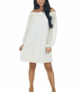 SugarFox Ivory Off The Shoulder Lace Short Dress