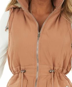 HYFVE Dusty Salmon Sleeveless Zip Up Vest With Mock Neckline Outerwear