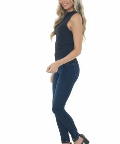 Entro Black High Neck Textured Knit Tank Top