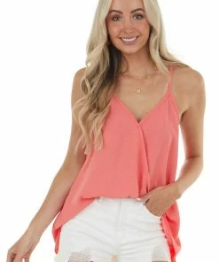 143 Story Coral Surplice Wrap Sleeveless Camisole