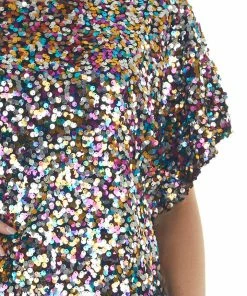 Vine & Love Black Multicolor Sequin Boat Neck Shift Dress