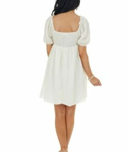 Lush Clothing Vanilla Short Sleeve Smocked Back Mini Dress Dresses