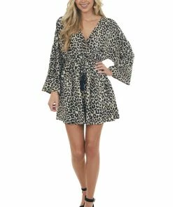 Main Strip Desert Sand Leopard Print Surplice Short Dress Dresses
