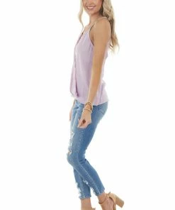 NAKED ZEBRA Lilac Sleeveless Surplice Cami Top With Eyelash Lace Detail Tops