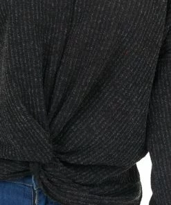 Peach Love Tops Charcoal Two Tone Long Sleeve Knit Top With Cold Shoulders