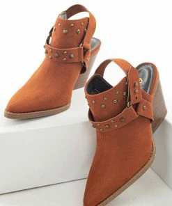 East Lion Corp. Dark Rust Faux Suede Mule Heel Studded Bootie Shoes 29 East Lion Corp. Dark Rust Faux Suede Mule Heel Studded Bootie Shoes