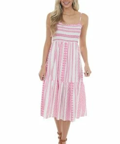 Umgee Magenta Abstract Striped Sleeveless Midi Dress 20 Umgee Magenta Abstract Striped Sleeveless Midi Dress