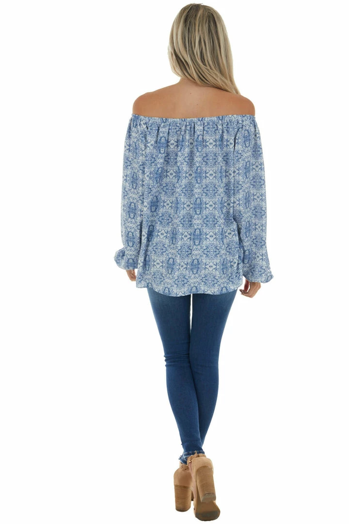 First Love Ocean Blue Printed Off Shoulder Blouse Tops 13 First Love Ocean Blue Printed Off Shoulder Blouse Tops