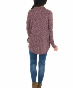 CY Fashion Burgundy And White Surplice Knit Top With Choker Neckline