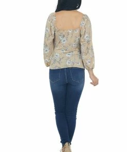 Ces Femme Tops Oatmeal And Ivory Floral Peasant Sleeve Top 14 Ces Femme Tops Oatmeal And Ivory Floral Peasant Sleeve Top