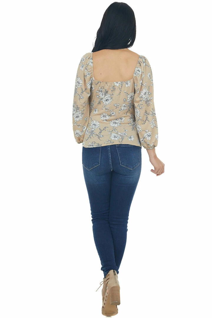 Ces Femme Tops Oatmeal And Ivory Floral Peasant Sleeve Top 7 Ces Femme Tops Oatmeal And Ivory Floral Peasant Sleeve Top