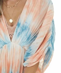 Flying Tomato Cobalt And Salmon Tie Dye Pleated Woven Maxi Dress Dresses