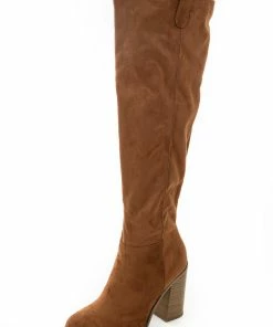 FORTUNE DYNAMIC Shoes Caramel Suede Block Heel Knee High Boots