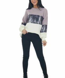 She + Sky Mauve And Ivory Colorblock Sequined Top 16 She + Sky Mauve And Ivory Colorblock Sequined Top