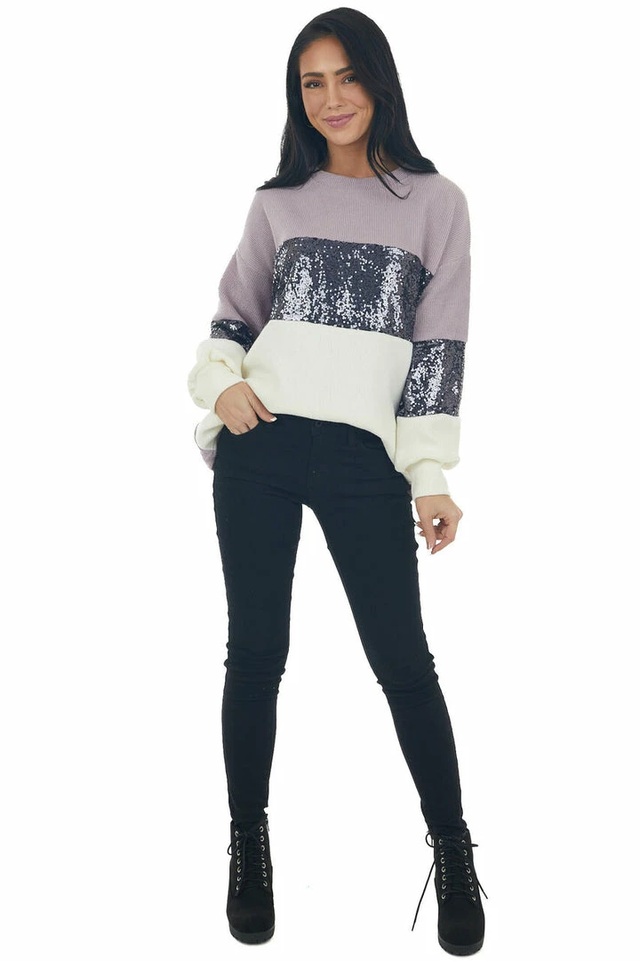 She + Sky Mauve And Ivory Colorblock Sequined Top 9 She + Sky Mauve And Ivory Colorblock Sequined Top